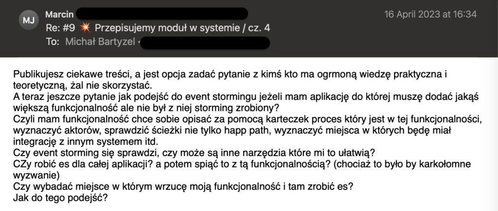 Screen z pytaniem od czytelnika.