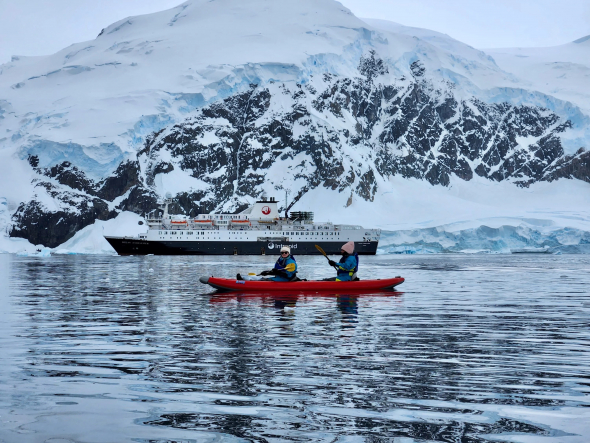 Kayaking in front of the Ocean Endeavour