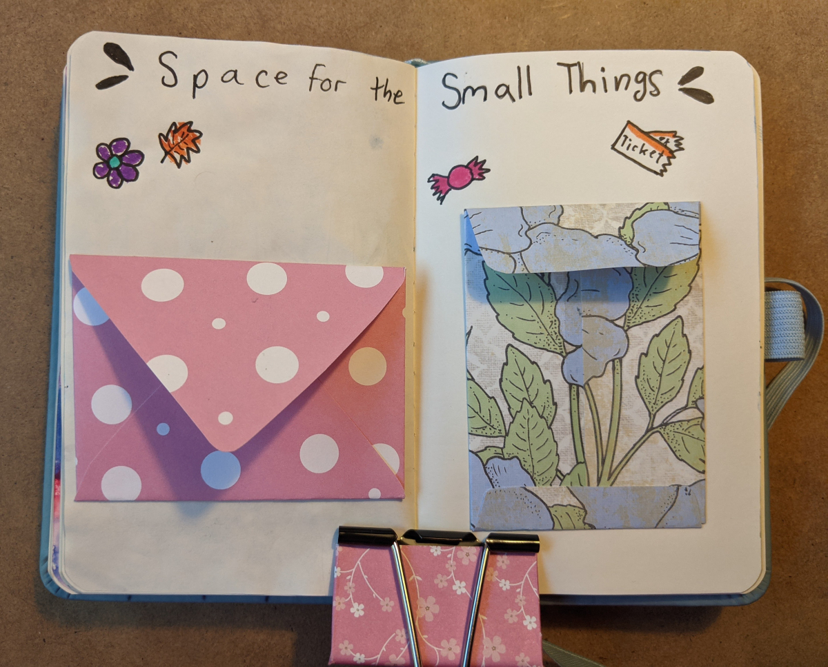 Mini envelopes I taped in to my book to keep small things in