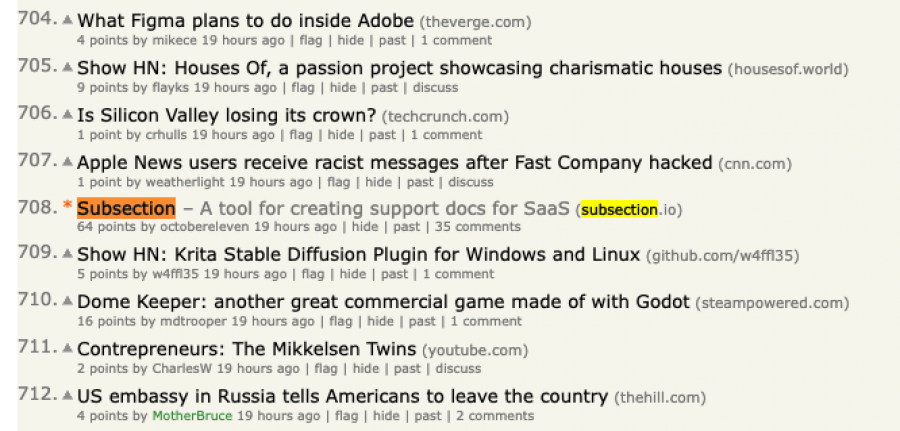 Subsection the next day on Hacker News