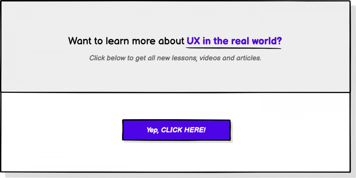 Image showing an ad that looks like a wireframe. The ad is asking if the reader is interested in learning more about UX in the real world.