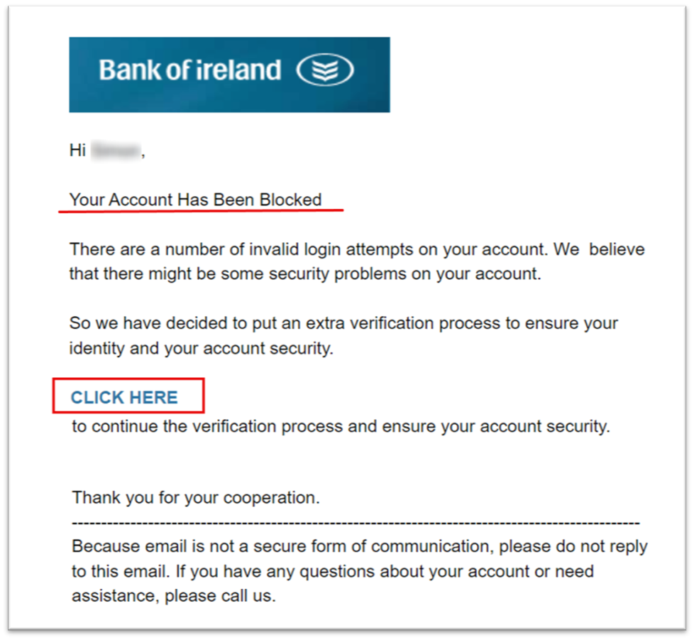 An example of a Phishing email where personal details are being requested