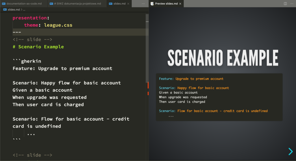 Documentation as Code - prezentacje w RevealJS i Markdown Preview Enhanced
