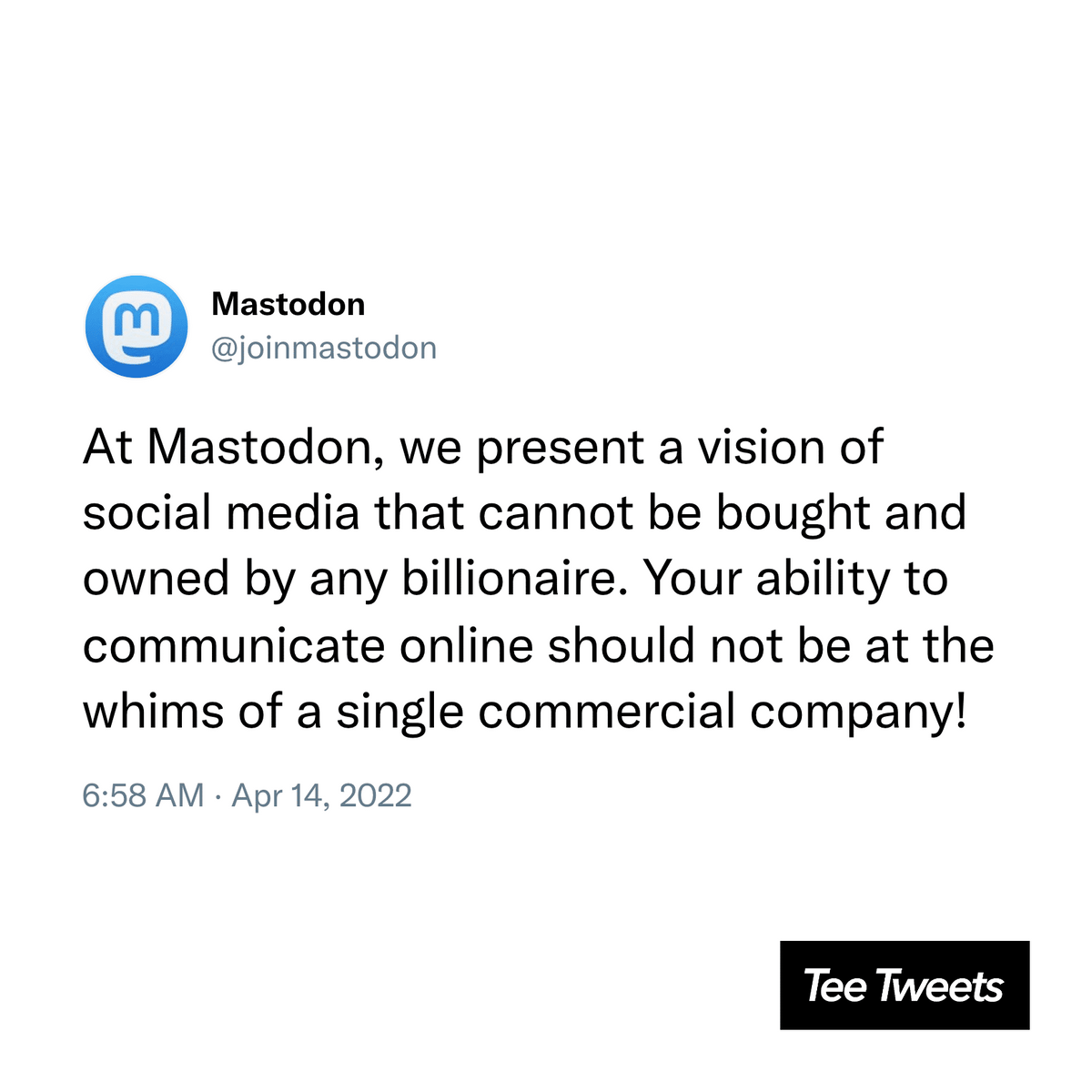 A tweet from Mastodon that reads, 