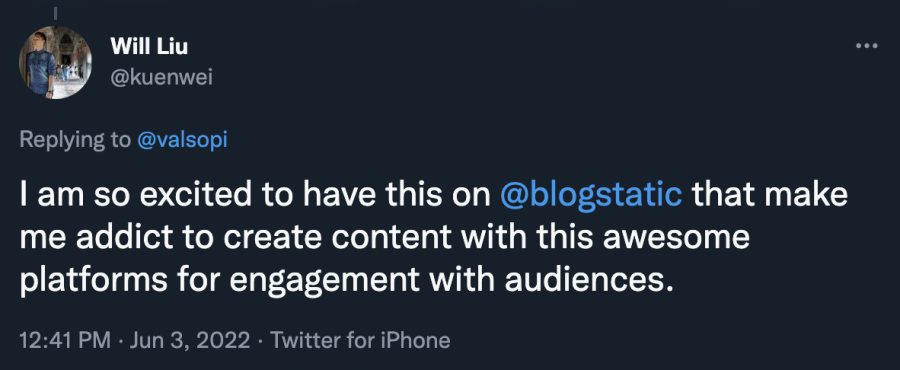 I am so excited to have this on  @blogstatic  that make me addict to create content with this awesome platforms for engagement with audiences.