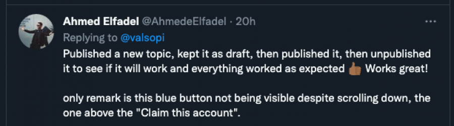 Ahmed Elfadel tweeting about testing out Subsection to see if everything works...