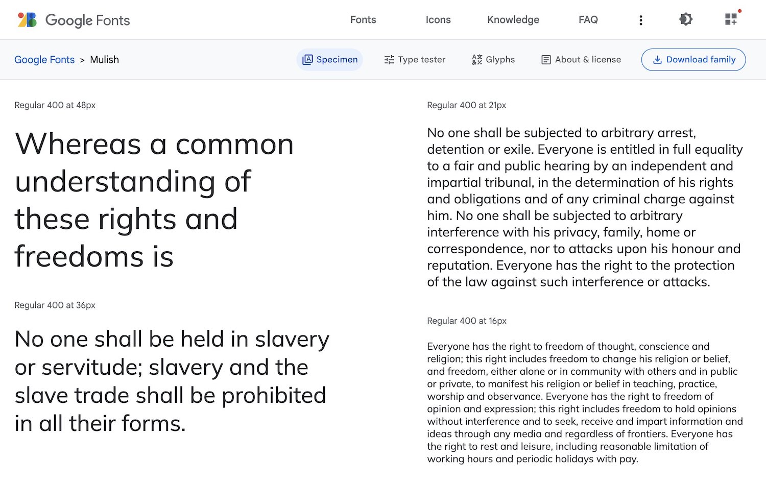 a screenshot with dummy paragraphs depicting the Mulish typeface