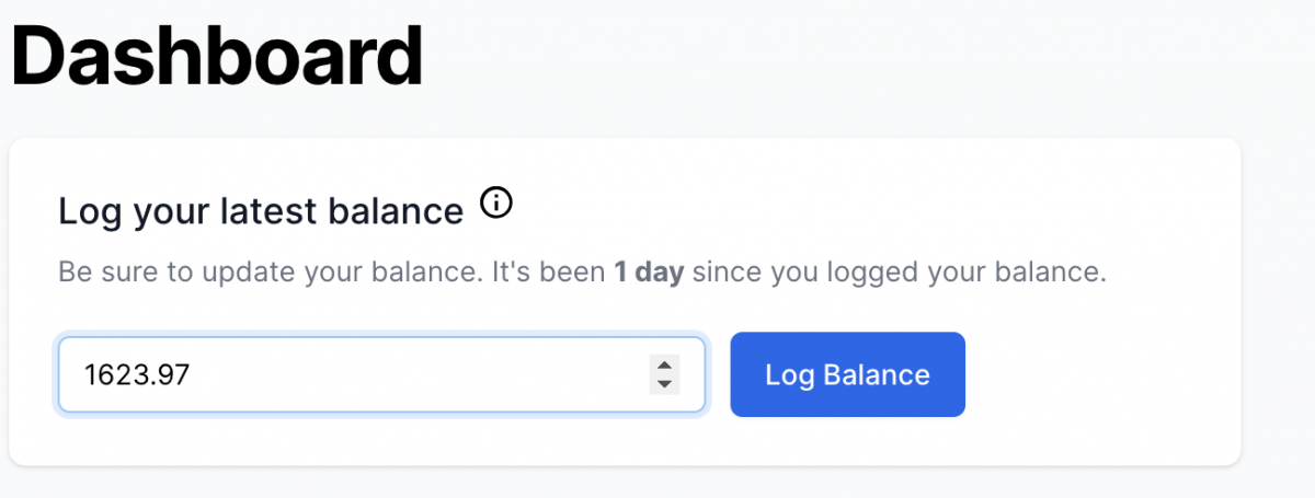 Screenshot of Log Balance on Dashboard