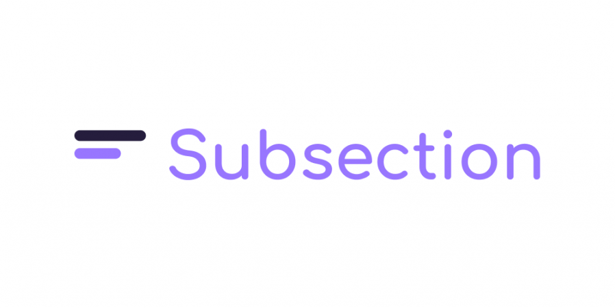 Subsection logo with the symbol to the left and typeface to its right. The logo consist of two long bars with one being dark purple and the one below it shorter and light purple. The typeface is light purple as well in a rounded typeface.