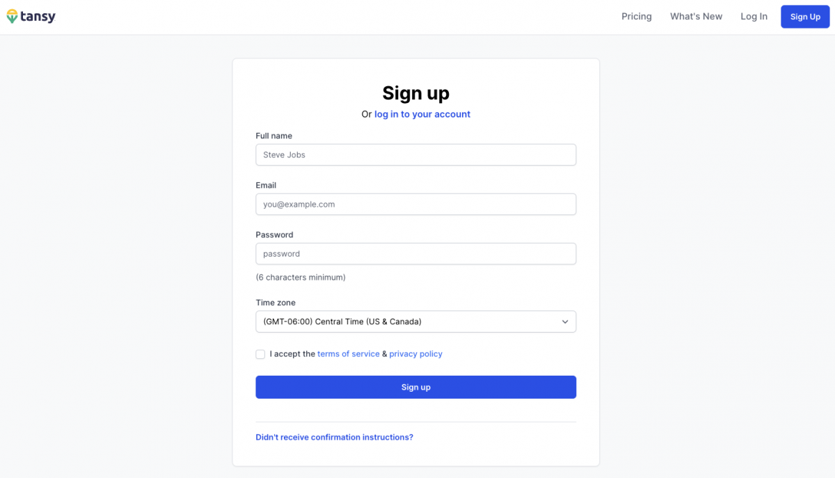Screenshot of User Sign-up Page